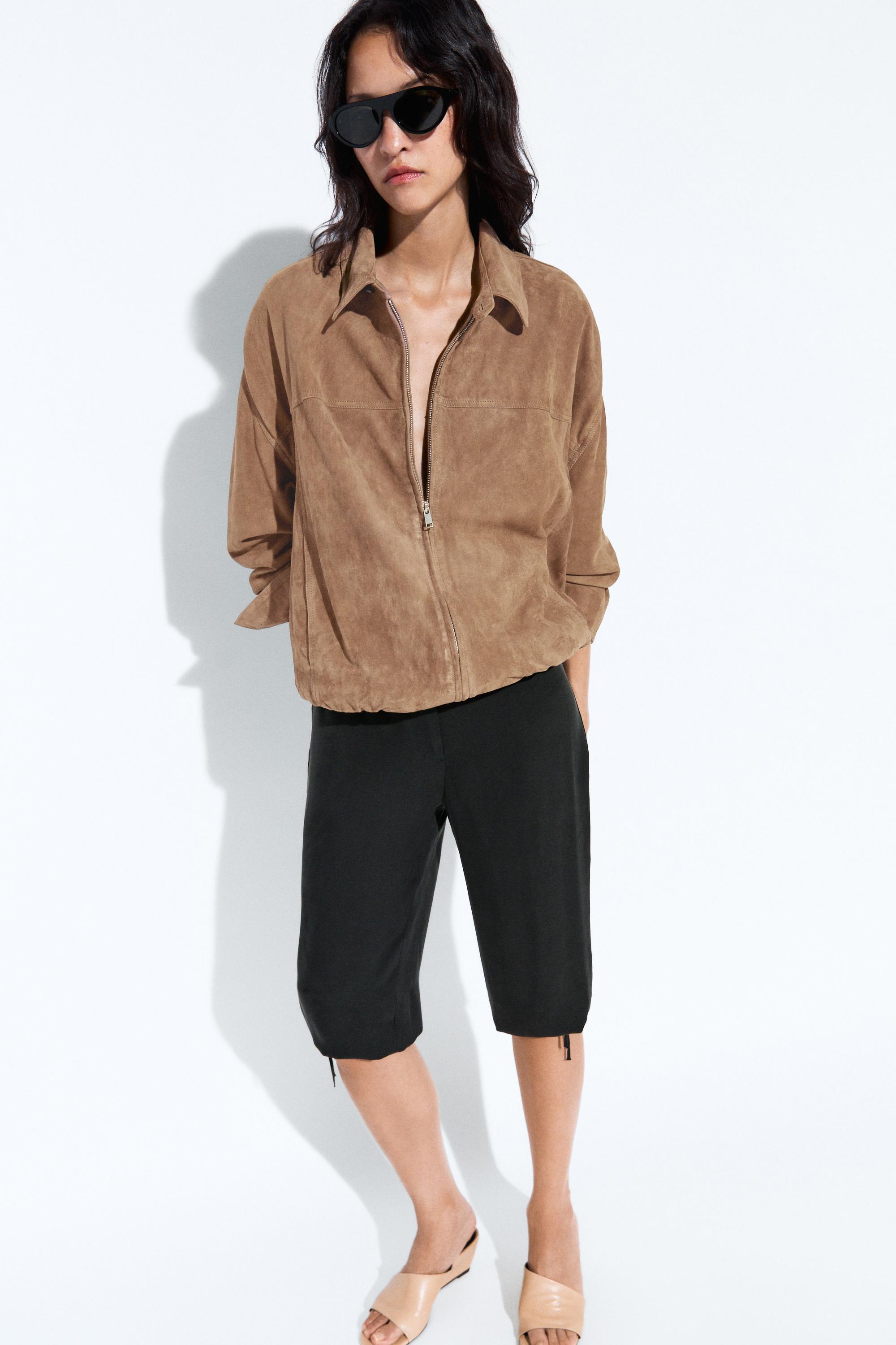 Blouson bomber en cuir daim